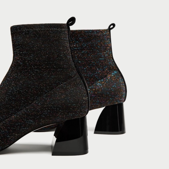 ZARA Glitter Fitted Fabric Heeled Ankle Boots - Picture 9 of 9